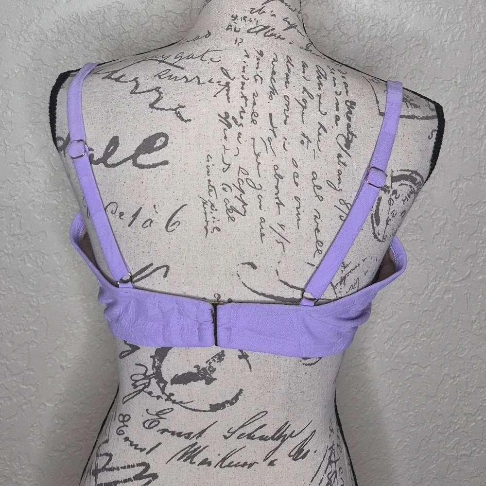 Shade & Shore Purple Floral Underwire Bikini Top 38DD Gold Hook Closure